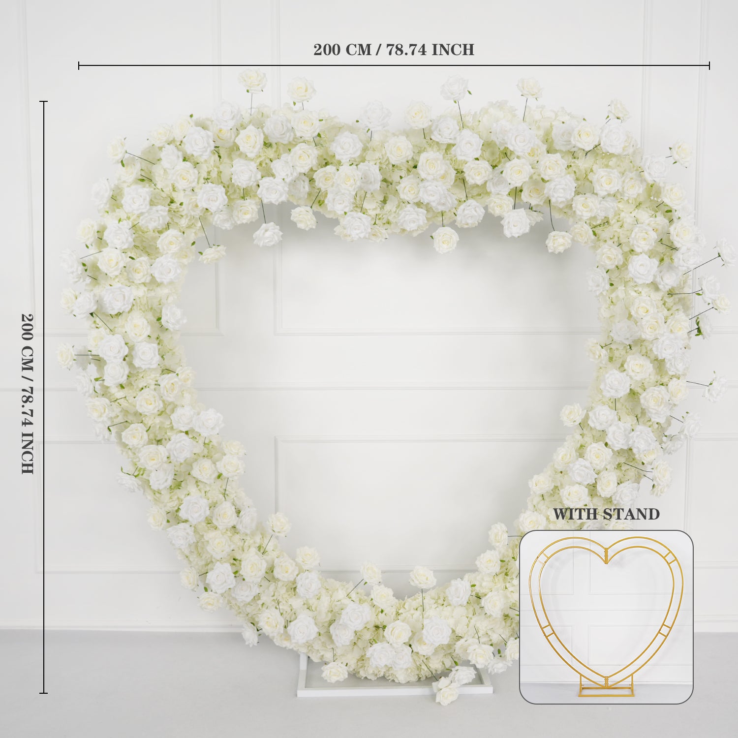 2×2m(78.7 inch * 78.7 inch) Rose Heart Shape+Flower Row*2